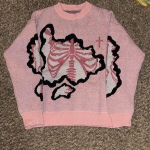 ROMWE Pink Graphic Skeleton Sweater